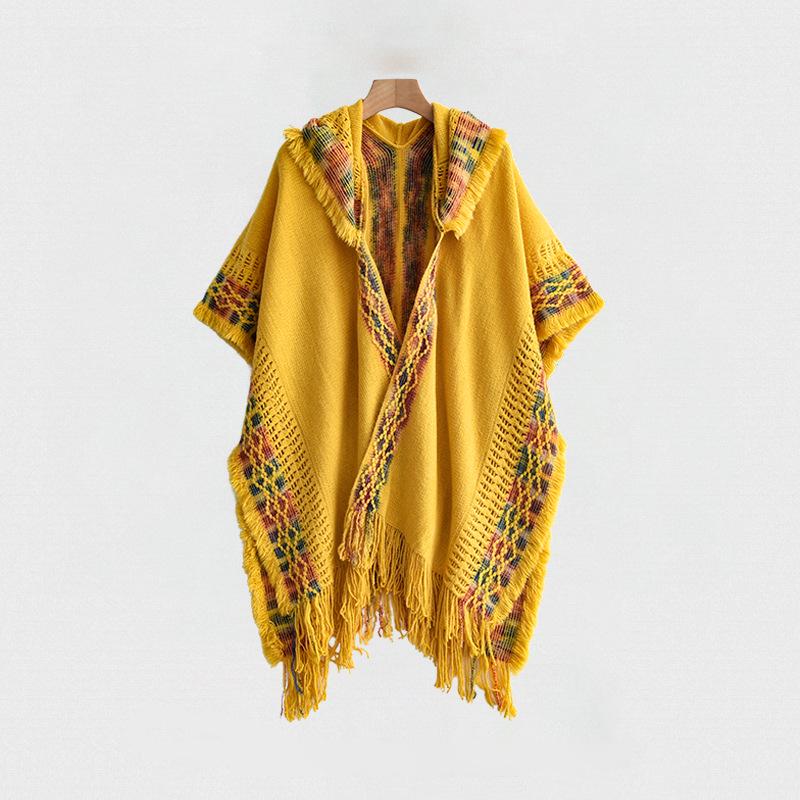 Casual Dark Pattern Hooded Shawl: Versatile, Comfortable, Breathable, Warm, Simple Fashion Scarf-Cape.