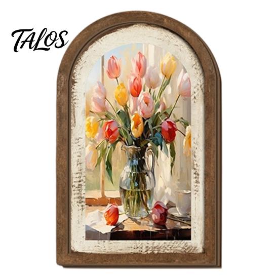 Rustic Tulip Wall Signs Pastoral Wooden Sign, Decorative Tabletop Display Pieces, Retro Style Art French Arched Pendant for Farmhouse Bedroom