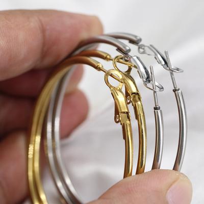 HNSP Stainless Steel Hoop Earrings For Women Ear Zircon Accessories Big Circle 40MM-50MM Ring Earring
