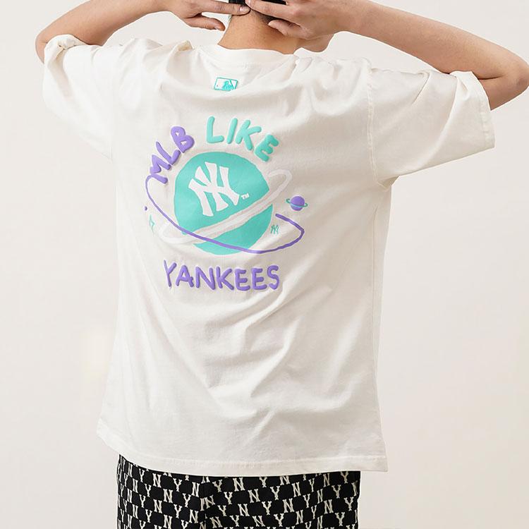 New MLB Drop Shoulder Sleeve T-Shirt Unisex Cream 3ATSE1223-50CRS