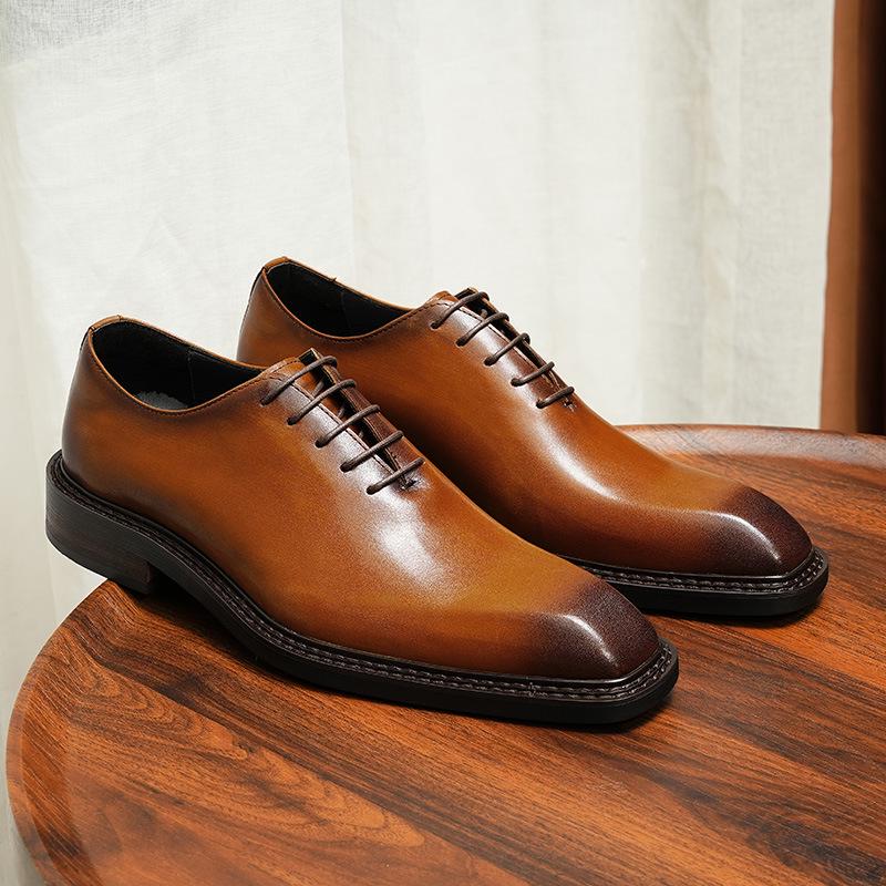 VIP Exclusive Men's Brown Leather Oxford Shoes - Summer Wedding & Business Formal Square Toe British Style