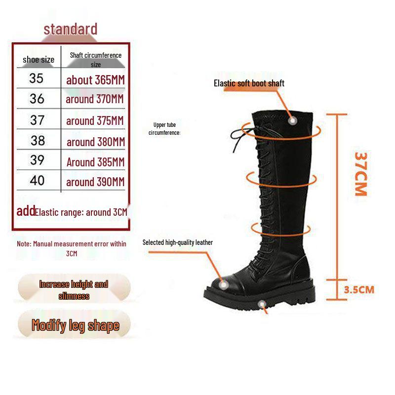 Women's Black Leather Thigh-High Lace-Up Platform Boots - Over-the-Knee, Height-Enhancing, Riding Martin Style