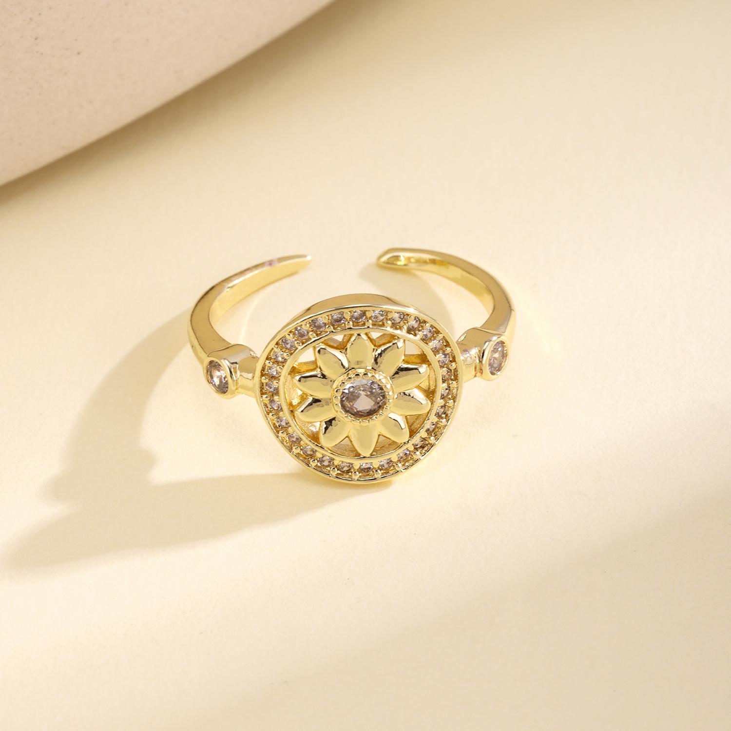 

Nidin Nidin European And American Fashion Ring Sunflower CZ Adjustable Open For Women Anxiety Relief Jewelry Gifts Wholesale resizable золотий