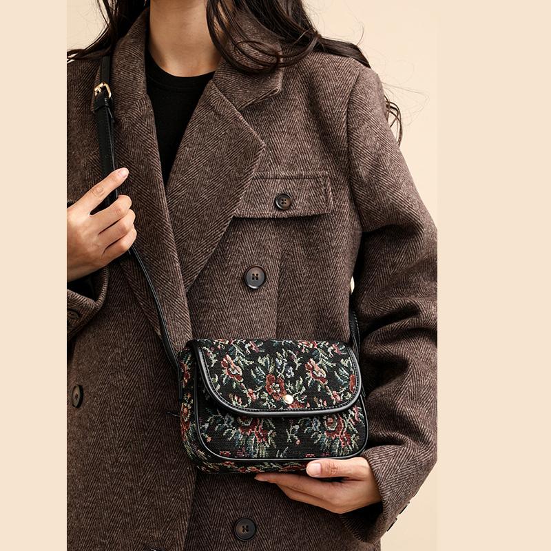 Yogodlns Hochwertige Damen Umhängetaschen Neue Retro Blumen Messenger Bags Damen Ein-Schulter Kleine Quadratische Taschen