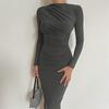 Bodycon Dress for Women Mock Neck Long Sleeve Midi Dress Ruched Slim Fit Party Cocktail Formal Dress Fall Wedding Guest Dress