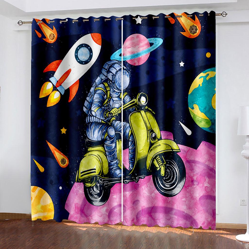 Luxuriöse Moderne Fenstergardinen Weltraum Astronaut Cartoon Schlafzimmer Wohnzimmer Esszimmer Dekoration Dünne Schöne Gardinen