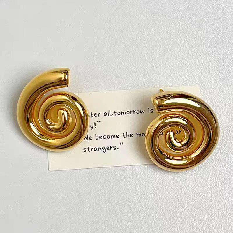 18K Gold-Plated Copper Spiral Earrings - High-End, Versatile European & American Fashion Design