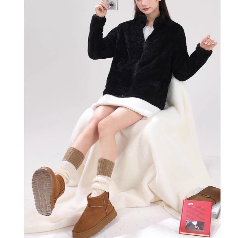 Fleece Thickened Sweater Jacket Women's Autumn and Winter New Coral Fleece Zipper Cardigan Top Women's Clothing