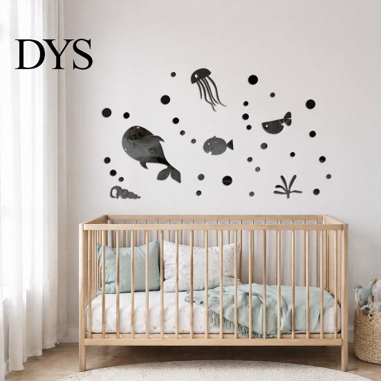 Children Bedroom Wall Decor Accessories 1 Set Marine Life Decals, Acrylic Mirror Fish Conch Stickers, Modern Texture Stickers Waterproof Self-Adhesive