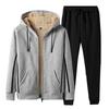 Breelay Winter Hoodie and Pants Long Casual Size Winter Men's Set, Fleece-Lined Jersey, Sleeve, Thick, Warm, Hooded, Zip-Up Hoodie, Outerwear, Gray,