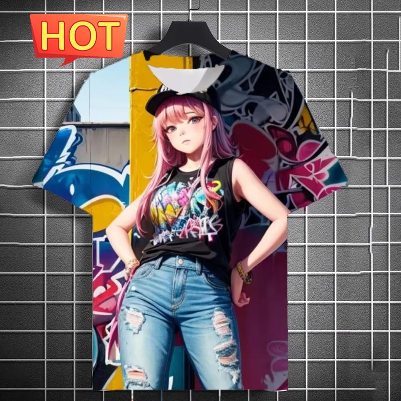 Harajuku  Style Cartoon Anime Printed Men's T-Shirt Summer Outdoor Men's Clothing Tide Girls Pattern Men Tops Short Sleeve Tee
