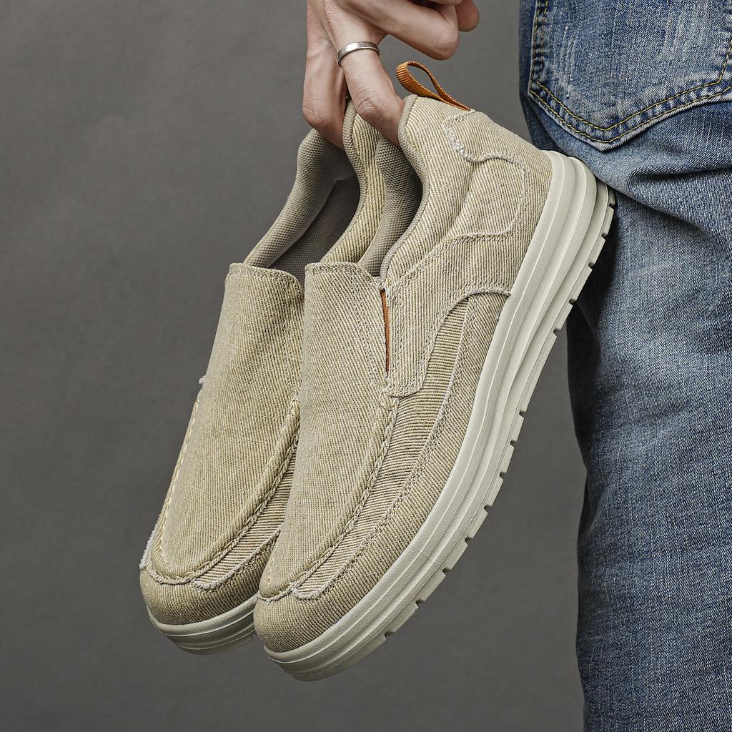 Men Casual Canvas Shoes Mens Loafers Breathable Slip On Flats Male Vulcanized Shoes Driving Shoes Walking Sneakres