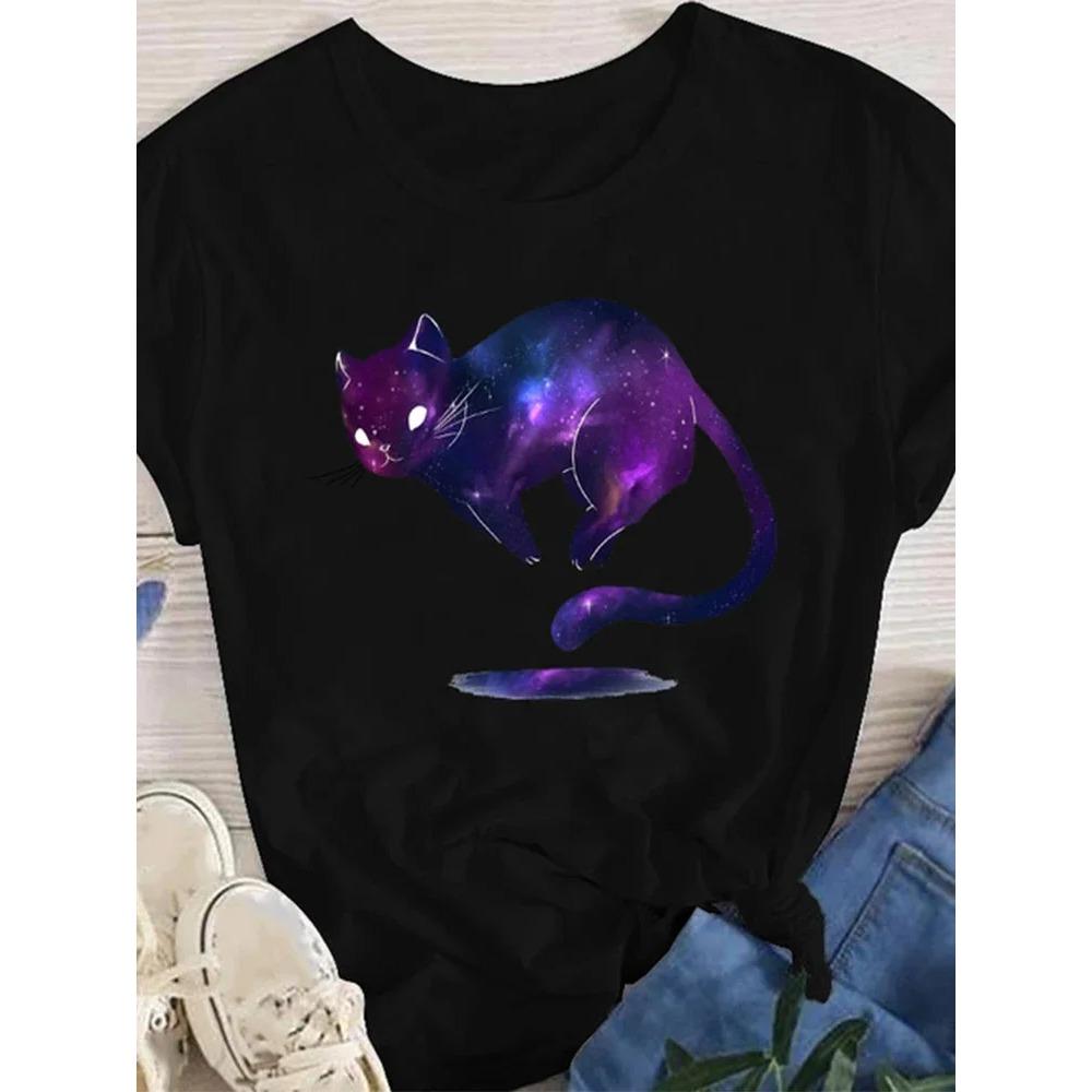 Cute Cat Animal Cartoon Print Graphic Women T Shirt Cartoon Graphic Printed Ladies T-shirt Casual Woman Shirt Kawaii Tee Shirt