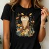 Cute Cartoon Otter and Floral Print Womens Tee Casual Daily Lightweight Comfortable Round Neck Short Sleeve Graphic Women Tee