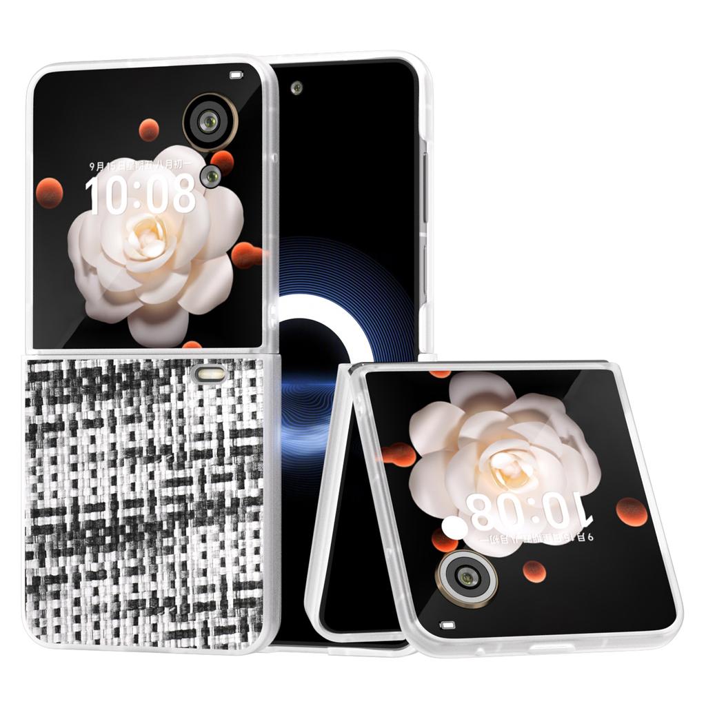 For Honor Magic V Flip 5G Case Plaid Texture Leather+PC Phone Cover with Matte Edge