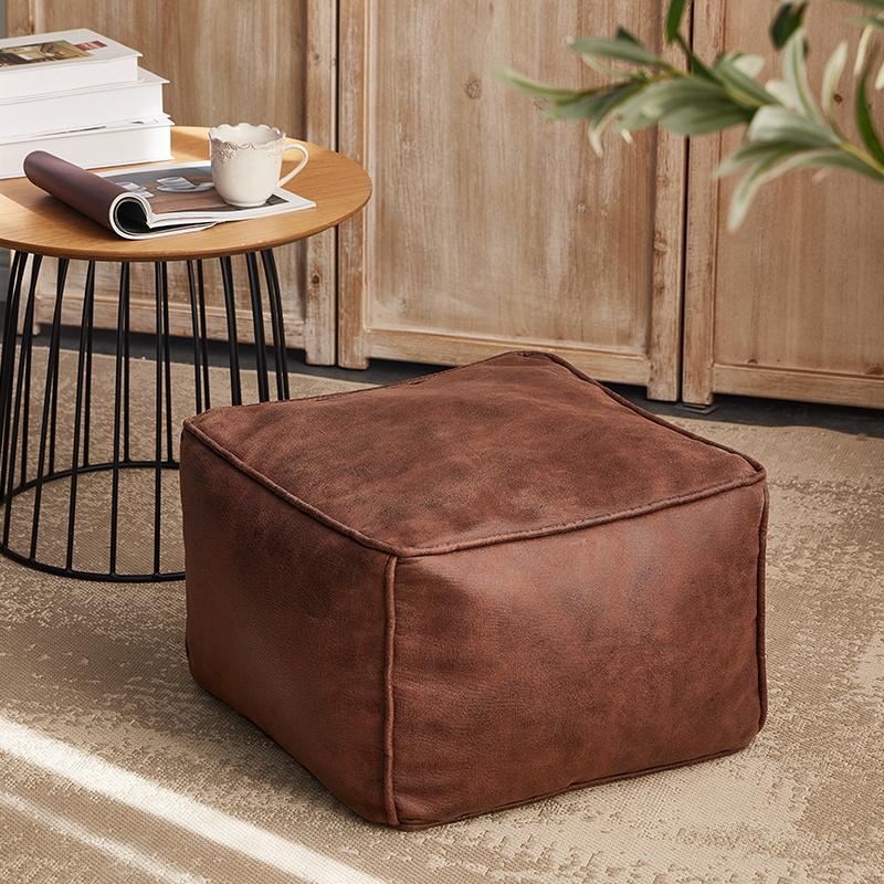 Square Ottoman Footstool Cover Faux Suede Leather Lazy Sofa Pouf Envelope Long Bench Floor Seat Stool Cover(No fill)