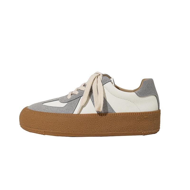 Cowhide Feeling Spot Thick-soled Heightening German Training Shoes Board Shoes Color Matching Students Versatile Casual Sports Shoes Retro Little 