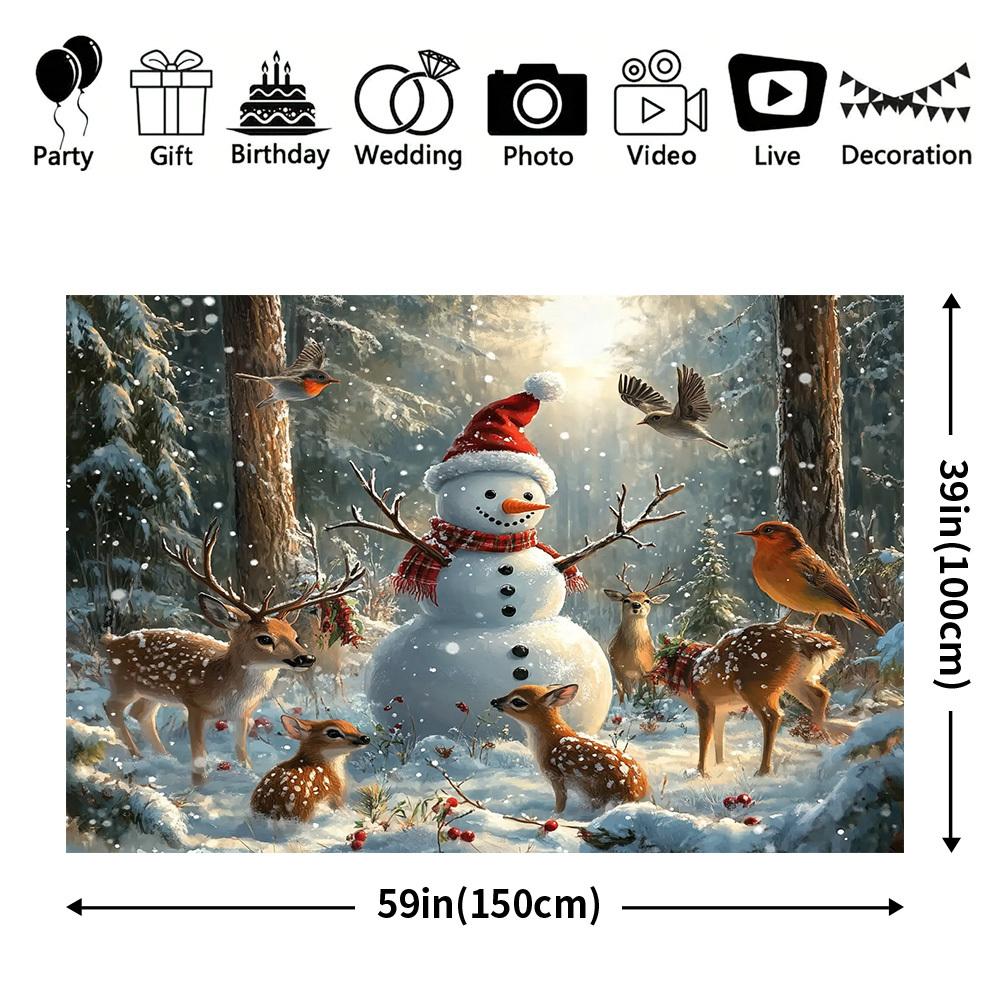 VIKAMA Snowman and Reindeer Christmas Tapestry Living Room Feature Wall Children's Room Decor Christmas Theme Arrangement