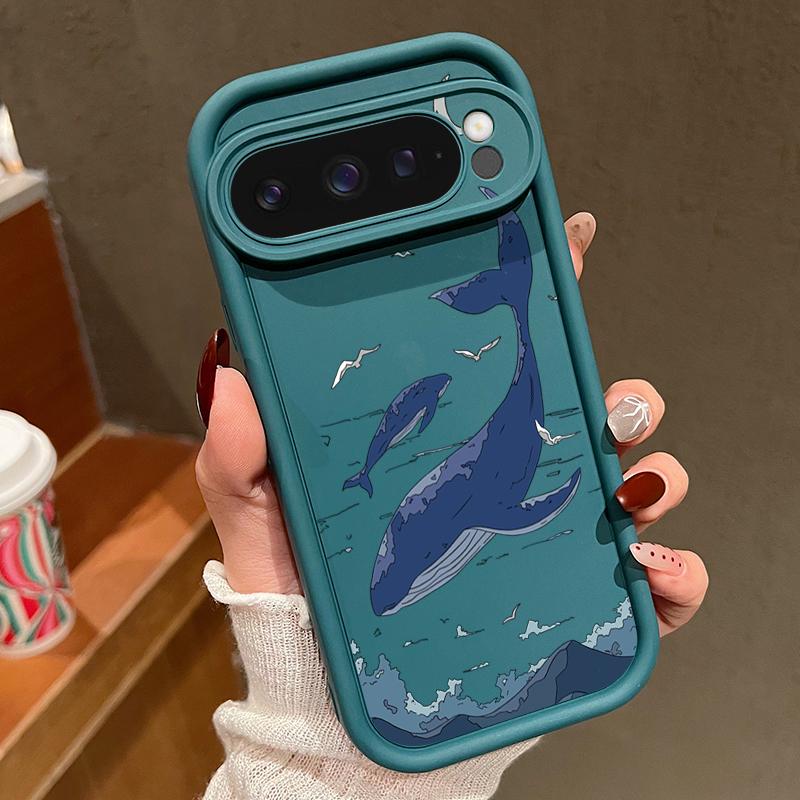 

Матовий м який чохол з принтом морського кита для Google Pixel 9 Pro XL 8 Pro 7A, протиударний TPU, захист об єктива, чохол для телефону Google Pixel 7 Pro синій