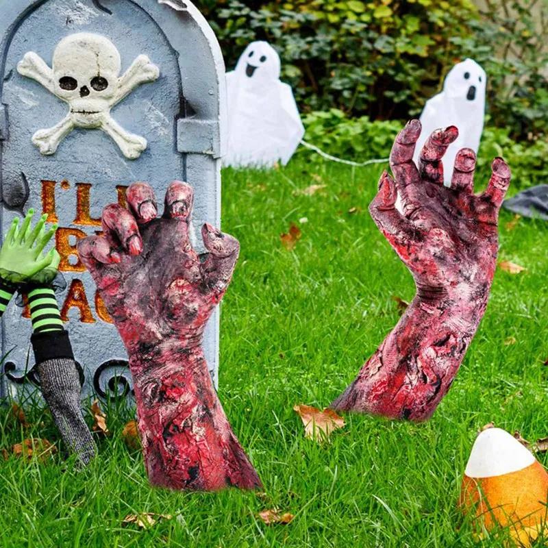 2PCS Halloween Horror Props 2D Bloody Hand Stake for Outdoor Garden Yard Sign Decor Halloween Decoration Party Home Ornament
