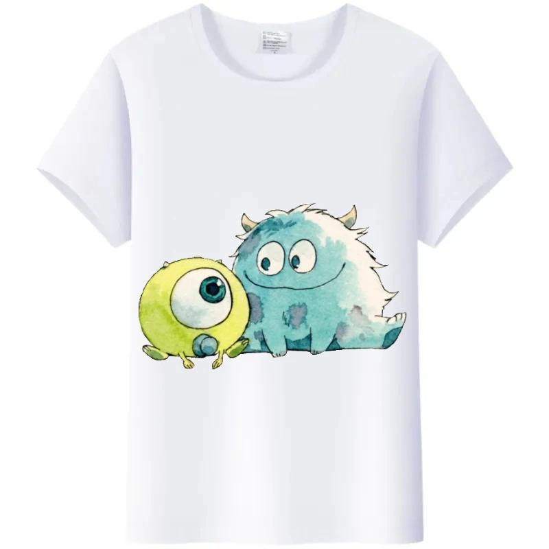 Kawaii Disney Monsters, Inc. Women T-Shirt White Female TShirt Short Sleeve Tops James -P- Sullivan Funny Mr.Q Graphic Men Tees
