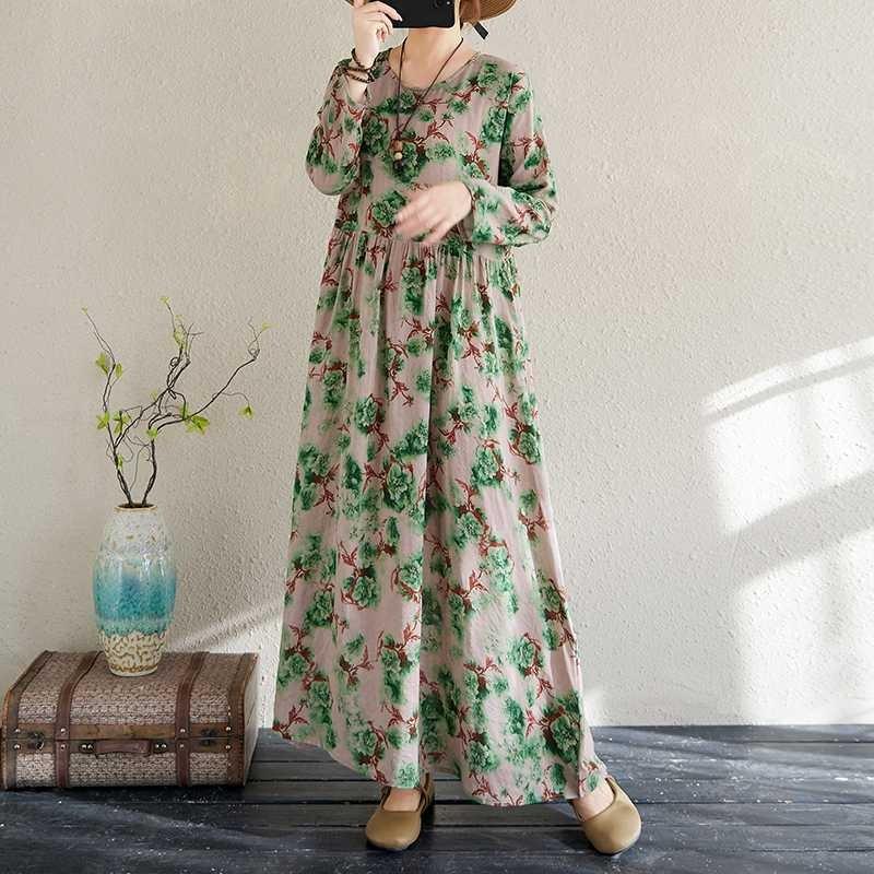New Floral Vacation Style Travel Round Neck Vintage Dresses