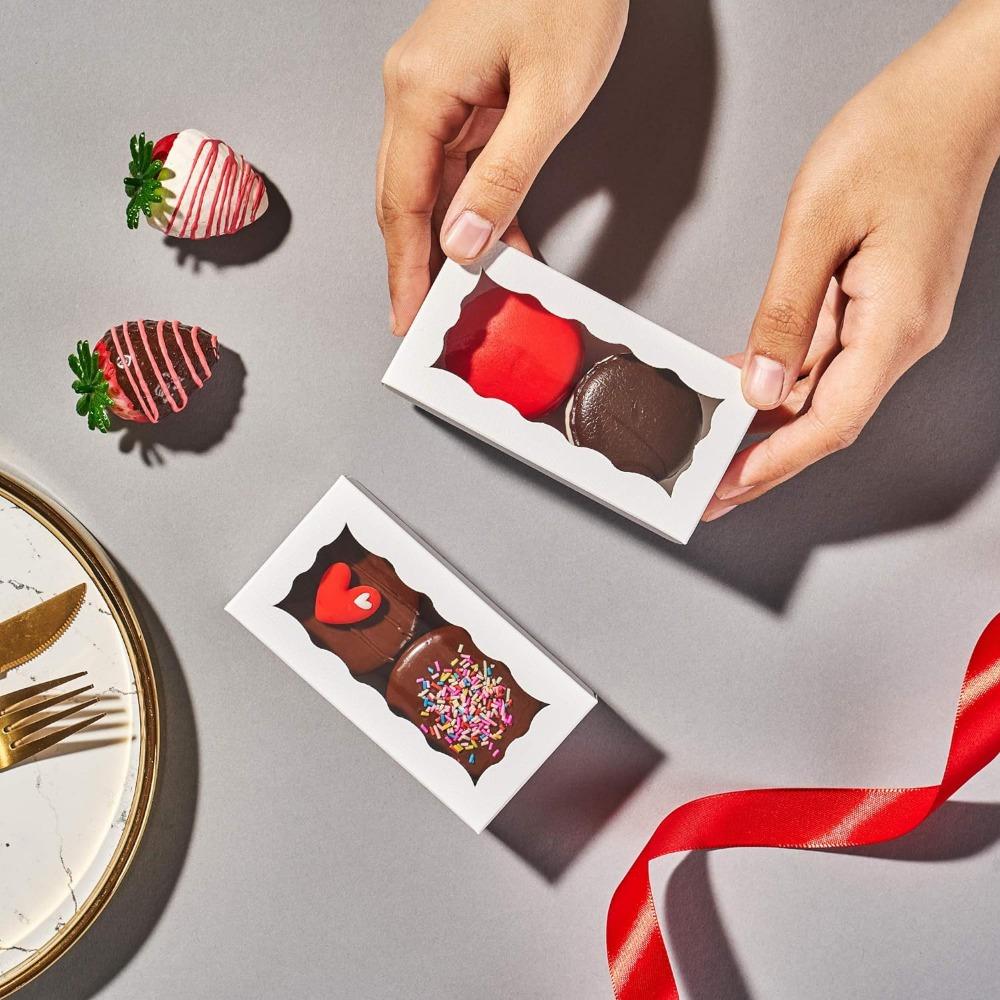 25pcs Gift Packing Box Mini Cookie Boxes with Clear Window White Kraft Paper Gift Boxes Bakery Boxes for 2 Macaron Treats Pastry