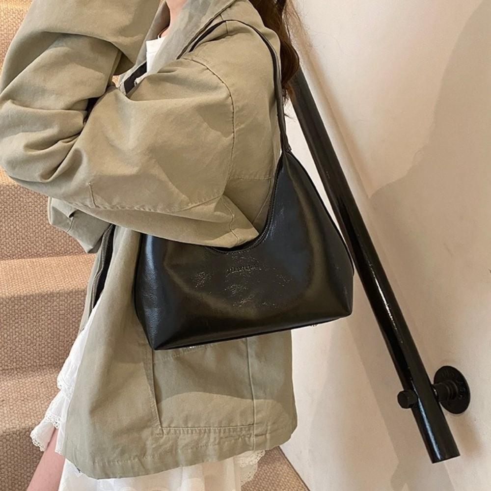 Large Capacity Underarm Bag Solid Color PU Leather Shoulder Bag Soft Women Hobo Bag Gift