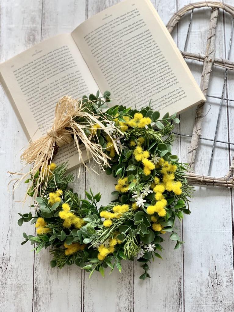 Mimosa Spring Wreath Artificial Flower Natural Wreath W25cm X H25cm X 7cm Mimosa Spring Wreath Lulu's Size Lulu's-2096