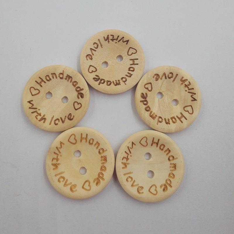 50Pcs 2Hole Natural Wooden Buttons handmade with love wood Button For Scrapbooking Craft DIY Clothing Sewing Accessories