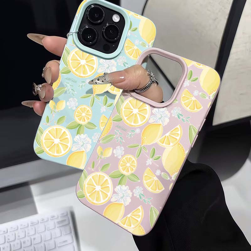 Case For iPhone 16 15 14 13 12 11 Pro Max Yellow Lemon Slice Lichee Pattern pHONE Cover For iPhone 16e XS Max X XR 16 Plus Funda
