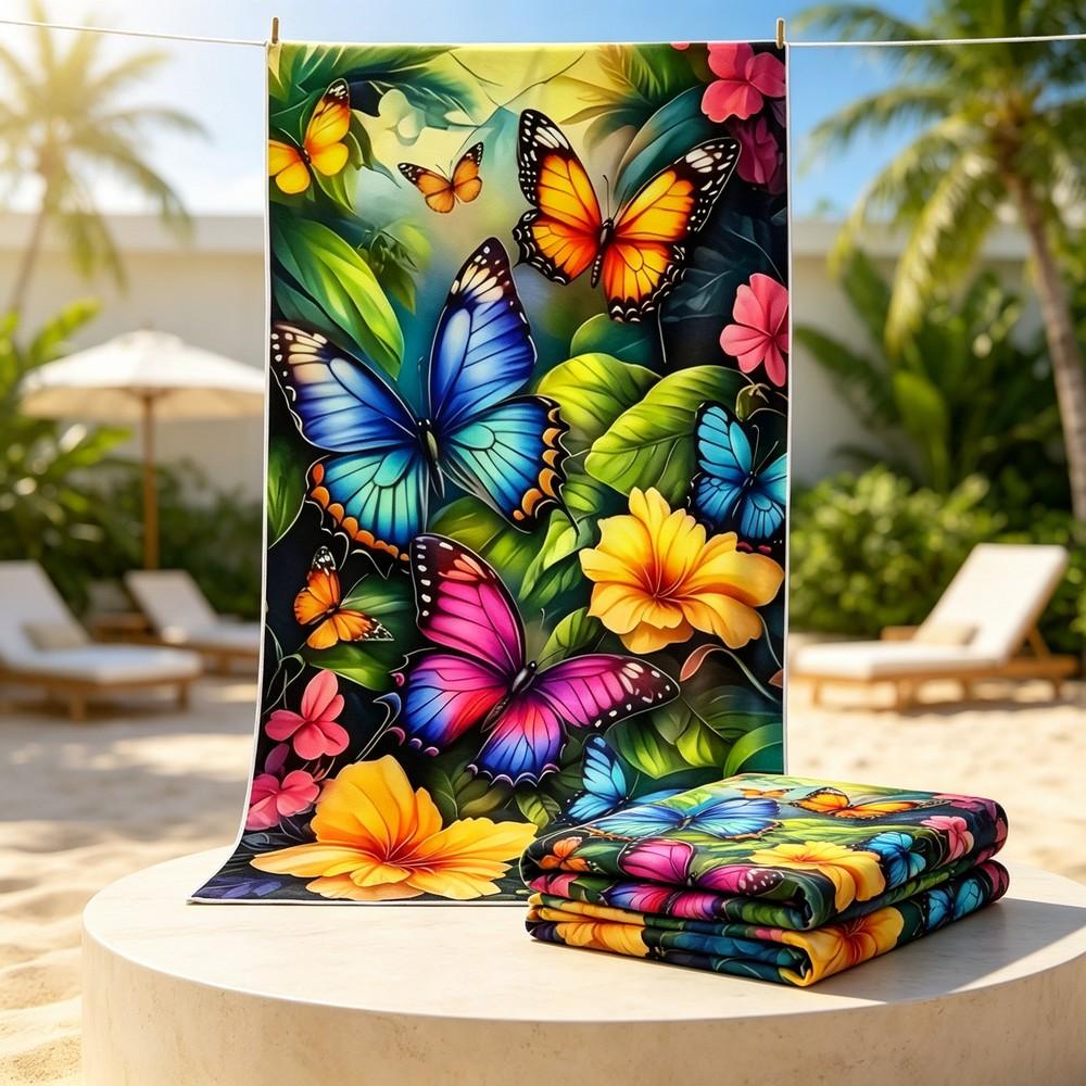 Vibrant Floral Butterfly Beach Towel Patterned Sunscreen And Windproof Suitable For Swimming Pool Camping Travel Blanket