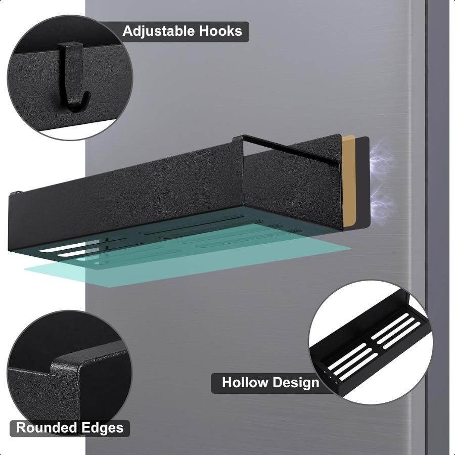 Magnetic Spice Rack for Refrigerator Fridge Organizer for Kitchen Organization and Storage 4 Pack Black Metal Shelf with 8 Move