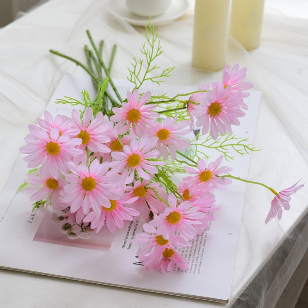 5 Branches of 25 Small Daisies Artificial Flower Chamomile Hollandaise Plastic Fake Flower Silk Flower Home Decoration Ornament Flower