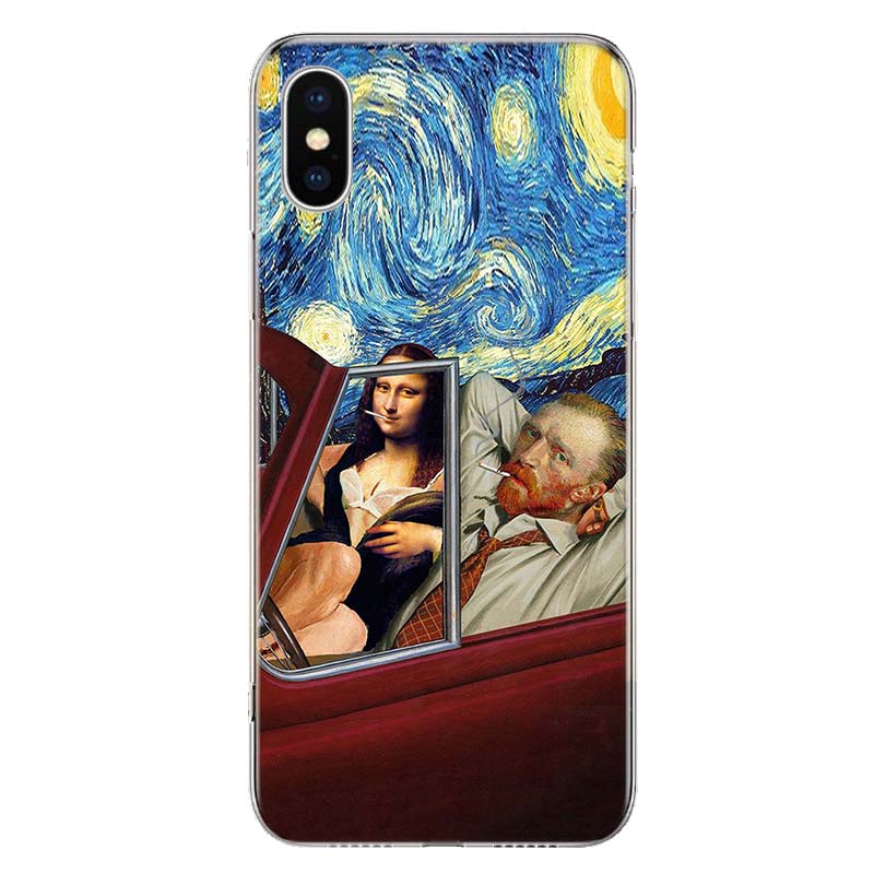 

Van Gogh Mona Lisa Funny Art Phone Case For iPhone 11 12 13 Mini 14 15 Plus 17 Air 16 Pro Max 16E 7 8 SE 2020 Customized Print C iPhone 17 Pro