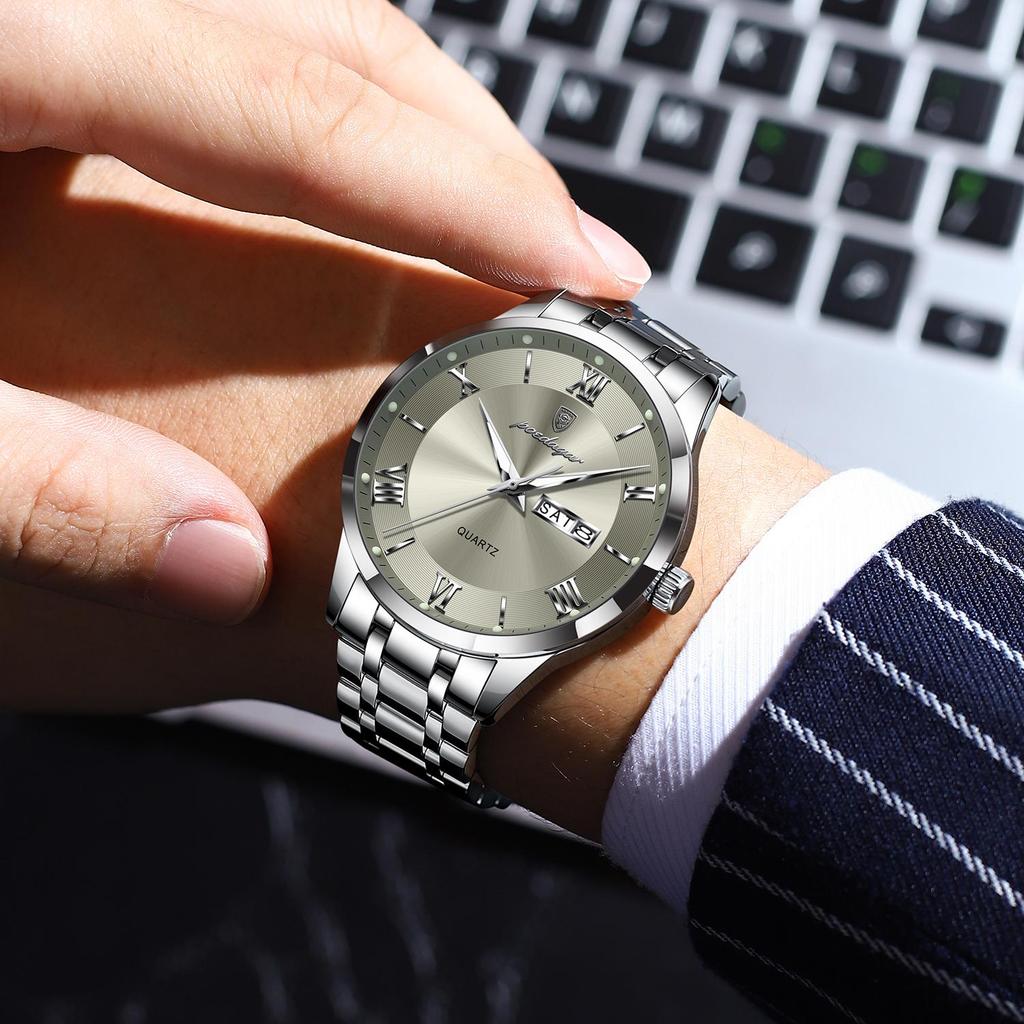 Hight Quality Luxury Stainless Steel Watch for Men Luminous Waterproof Date Men Quartz Watches