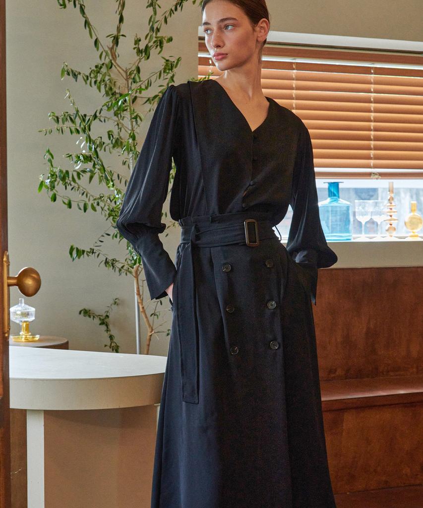 Bye Bye Seop Trench Long Skirt Black [T33]