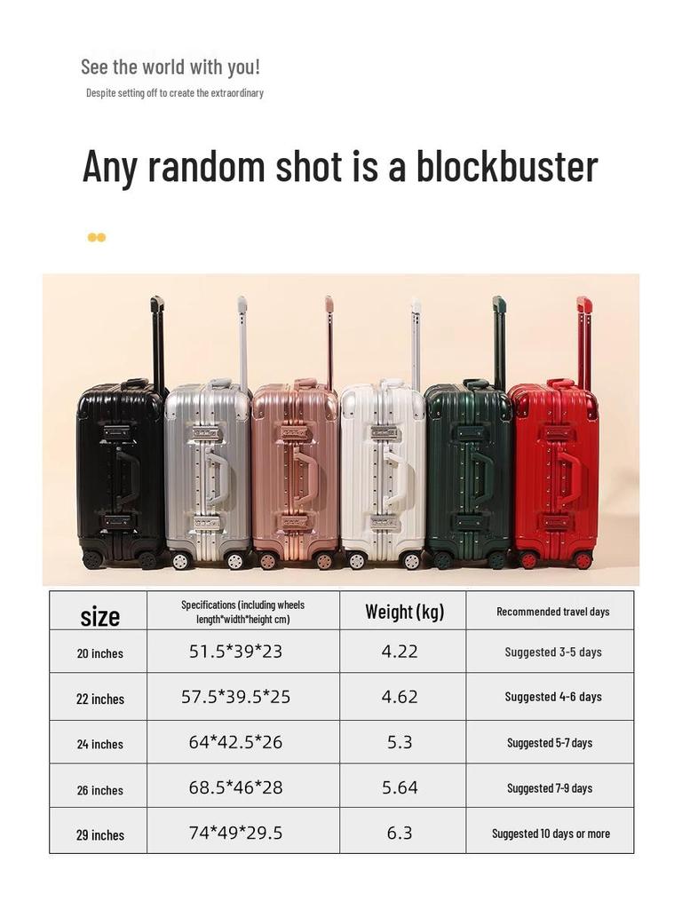 20-Inch Unisex Carry-On Suitcase with Aluminum-Magnesium Alloy, Combination Lock & Universal Wheels