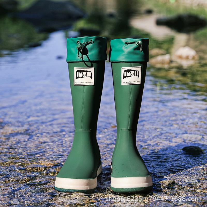 Rain shoes men and women wear fashionable and versatile outdoor waterproof and non-slip rain boots thickened velvet glue shoes