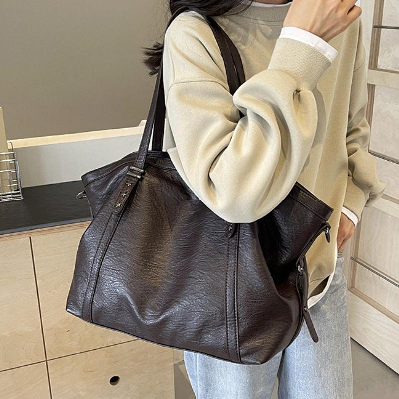 Large Sized Tote Bags For Women Soft PU Leather Pure Color Large Capacity Shopper Shoulder Crossbody Bag High Quality Handbags