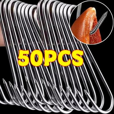 50/10PCS Stainless Steel S Hooks with Sharp Tip Kitchen Meat Hanging Hook Hangers BBQ Bacon Hams Smoker S Shaped Hooks Gadgets