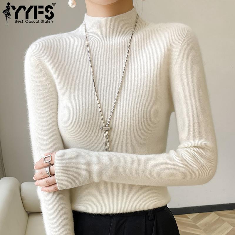 YYFS Women's Fashion Casual Solid Color Print Autumn Winter Long Sleeve Half Turtleneck Sweaters