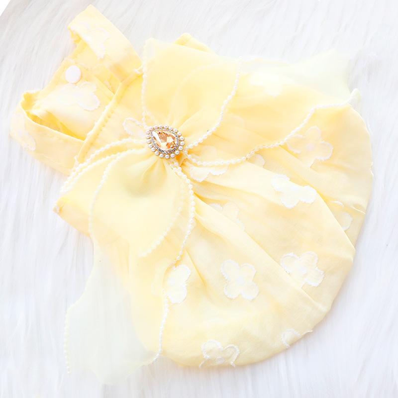 Yellow Bubble Skirt Dog Clothes Puppy Mesh Bow Cute Dress Small Dogs Clothing Cat Spring Summer Thin Fashion Girl Pet Products