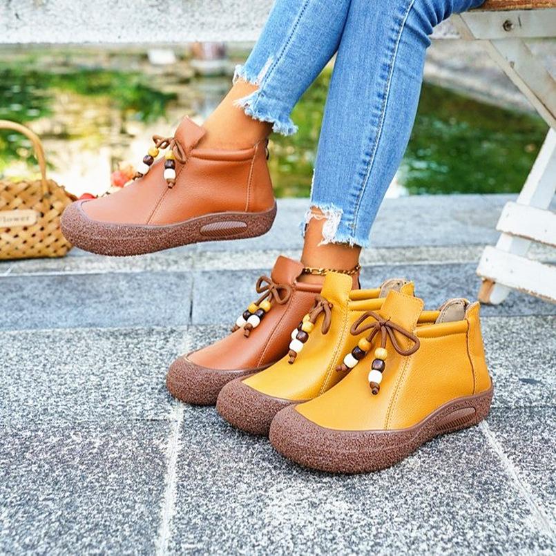 New Leather Ankle Boots Woman Waterproof Shoes Ladies Wide Fit Short Bottes Femmes Oxfords Botines Brown Booties Botas Mujer