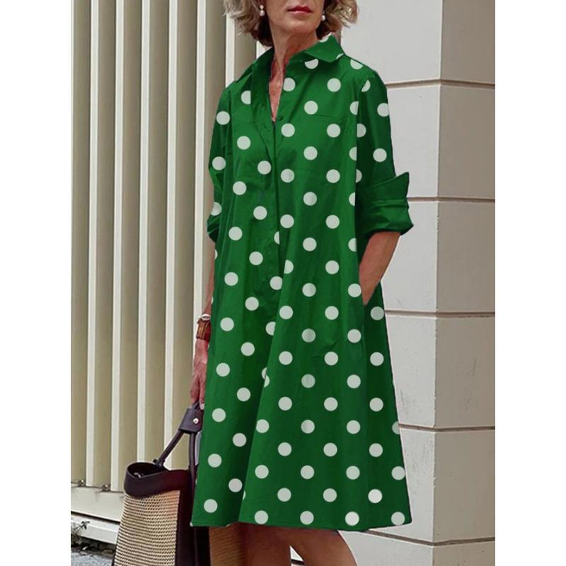 Fashion Loose Casual Simple Printed Women Dress Lapel Spring Summer Elegant Loose Office A-line Party Dresses Female Polka Dot Streetwear Clothing