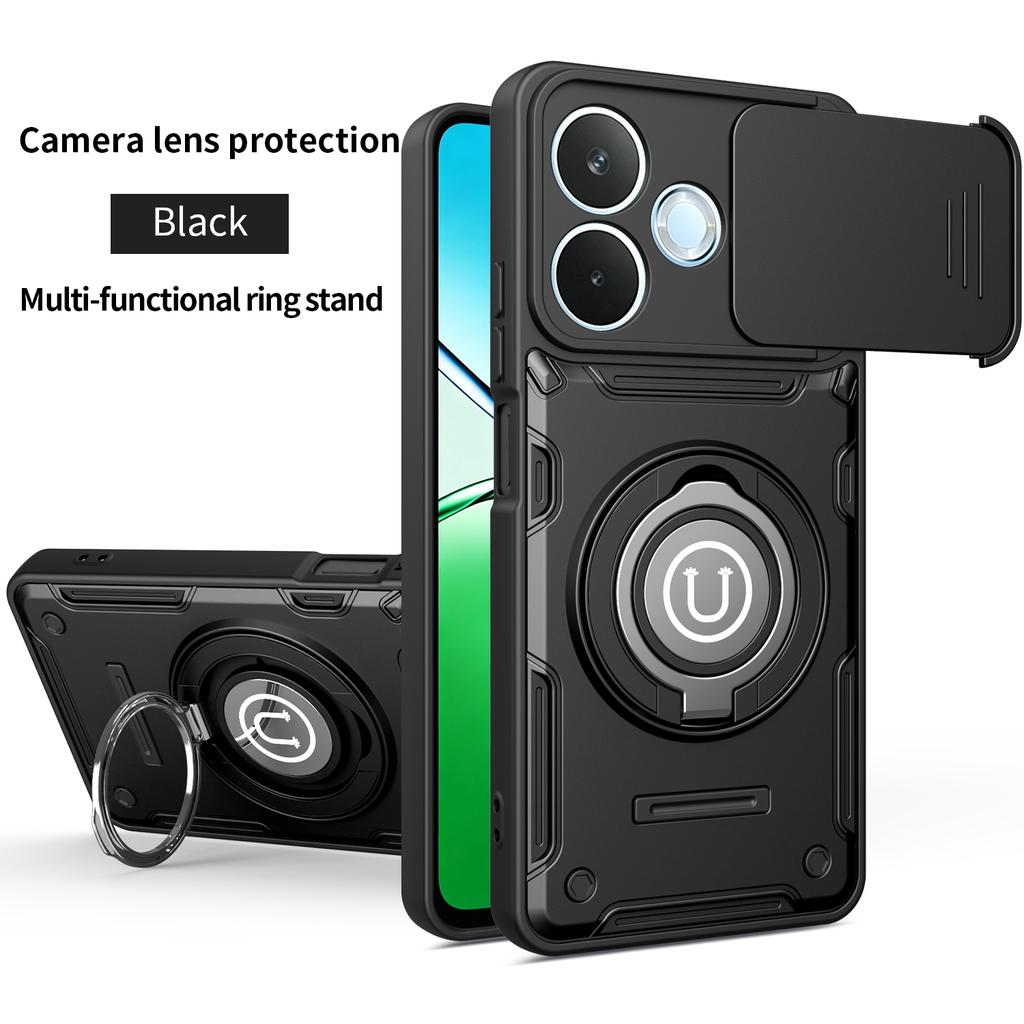 Anti-slip Armor Shockproof Case For Honor X8D Slide Camera Lens Protection Rotating Ring Stand TPU Frame Plastic Phone Cover
