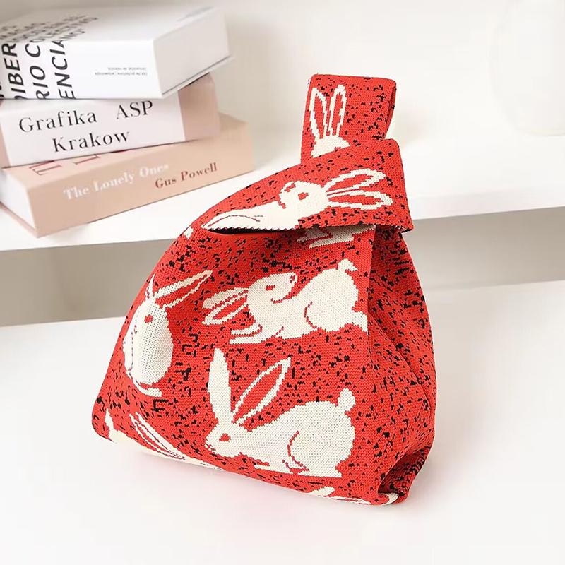 

Портативная мини-сумка-тоут в полоску, вязаная вручную сумка, женская сумка-узел на запястье, сумка-ведро для телефона, большая вместимость, осенне-зимние сумки