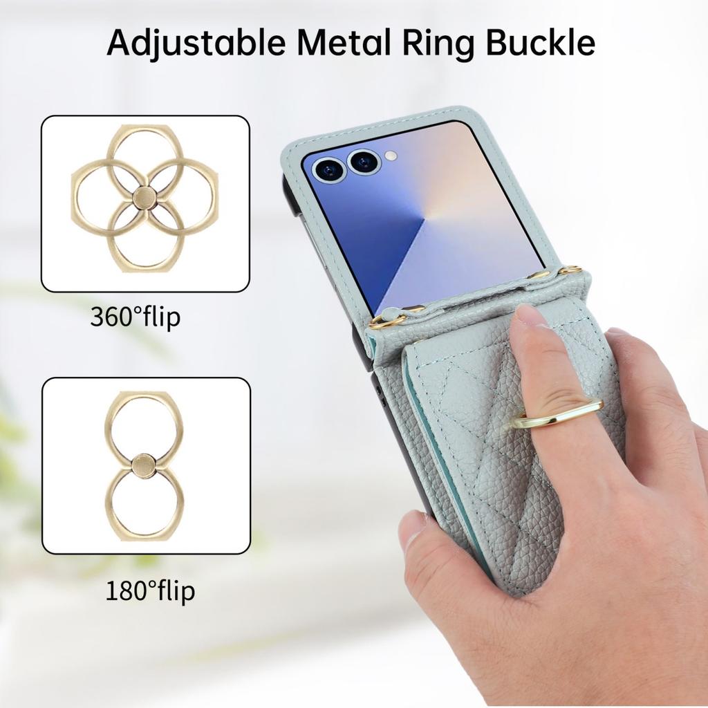 Crossbody Ring Stand Phone Case for Samsung Galaxy Z Flip 8 7 6 5 4 3 5G Flip7 FE Flip8 Lanyard Wallet Cards Slots Leather Cover