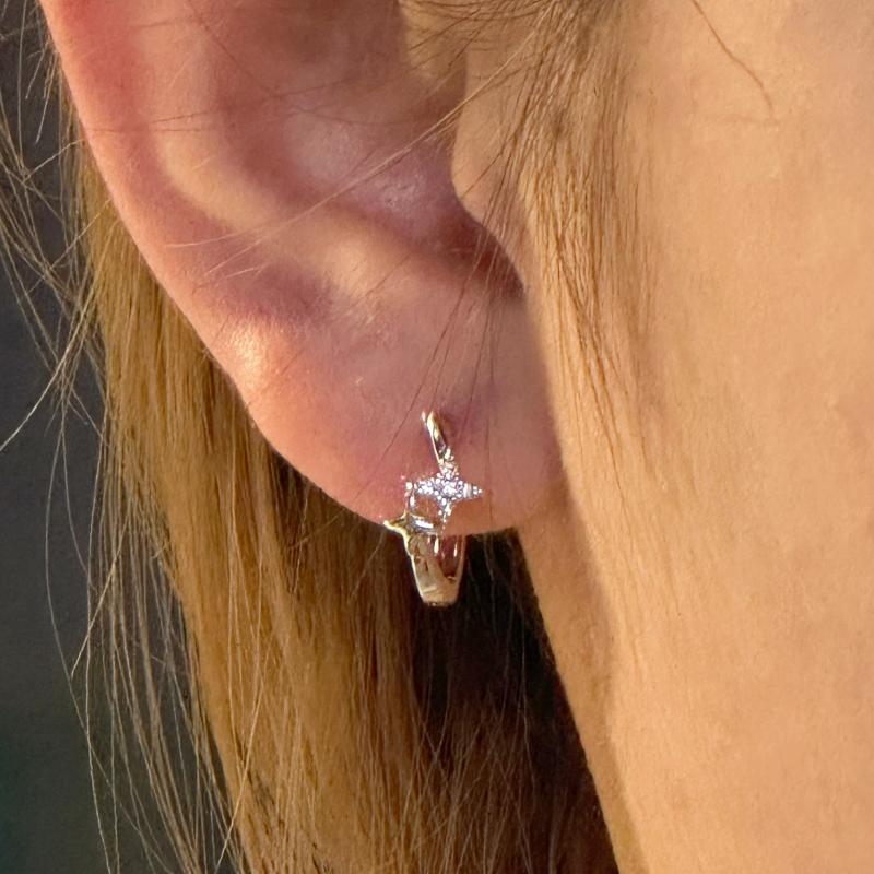 Crystal Star Hoop Earrings with S925 Silver Needle - Niche Design, Stackable Ear Cuff