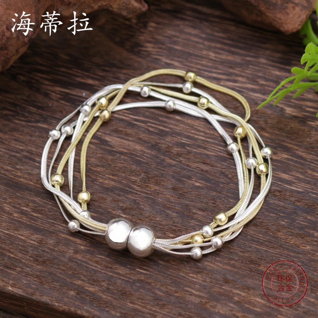 Five snake bone chain mixed-color magnetic buckle bracelet, fashionable and high-end round bead snake bone chain bracelet